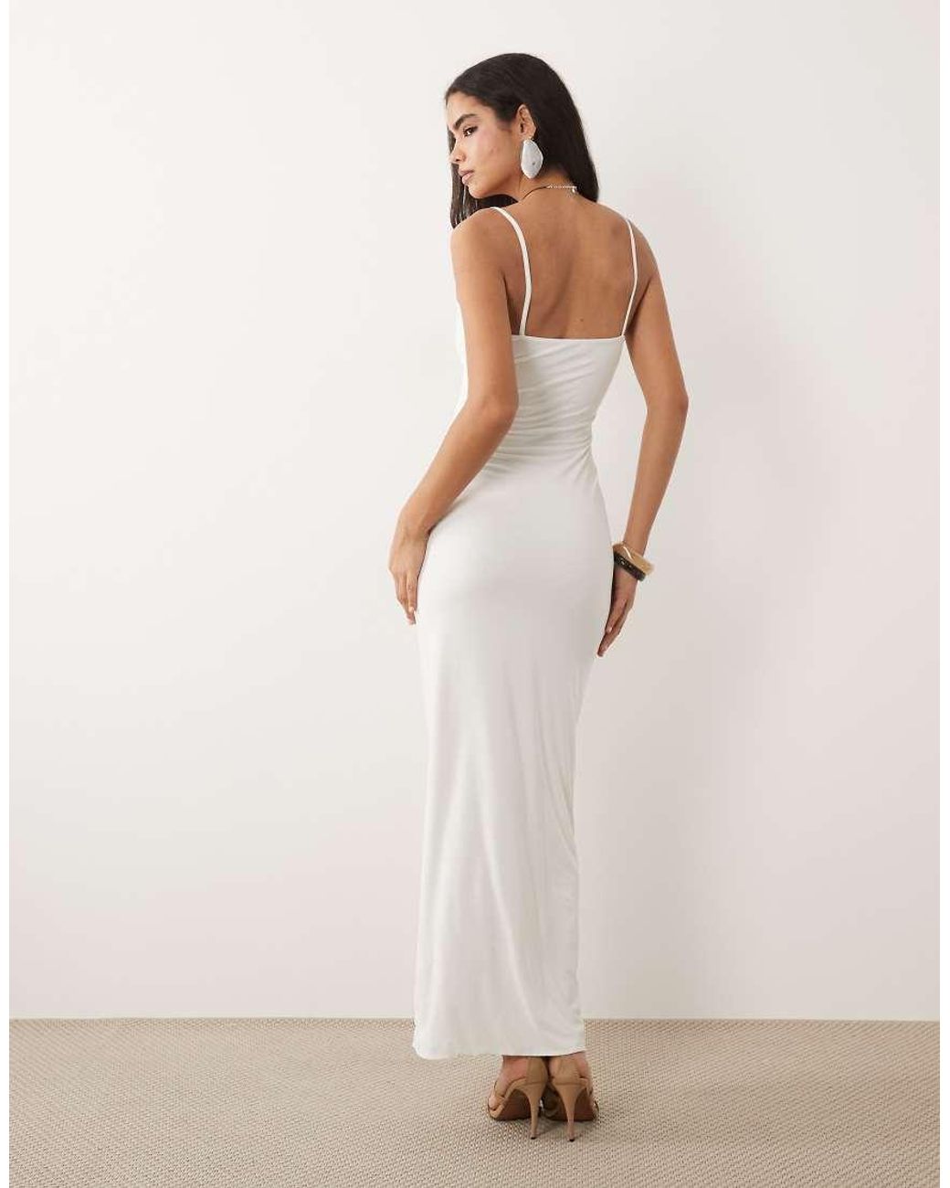 Missy Empire Natural Missy Empire Double Sculpted Slinky Thin Strap Cami Maxi Dress