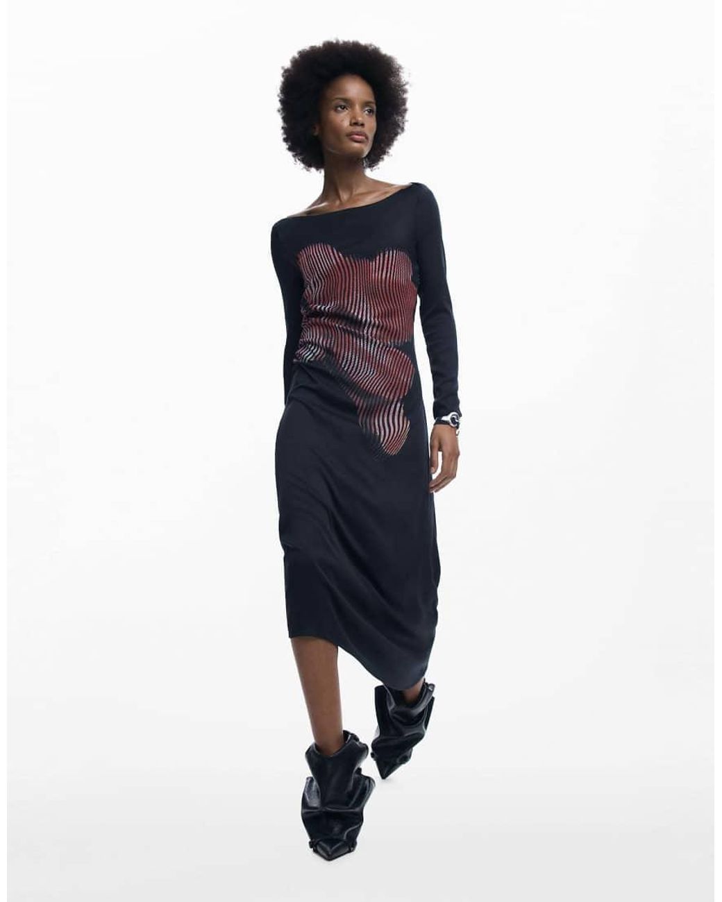 Desigual Blue Pixelated Midi Dress
