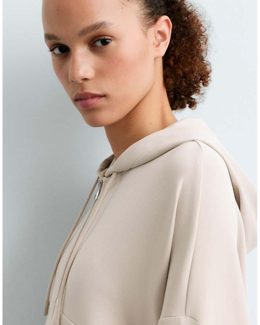 Oysho Natural Soft-Touch Modal Zip-Up Sweatshirt