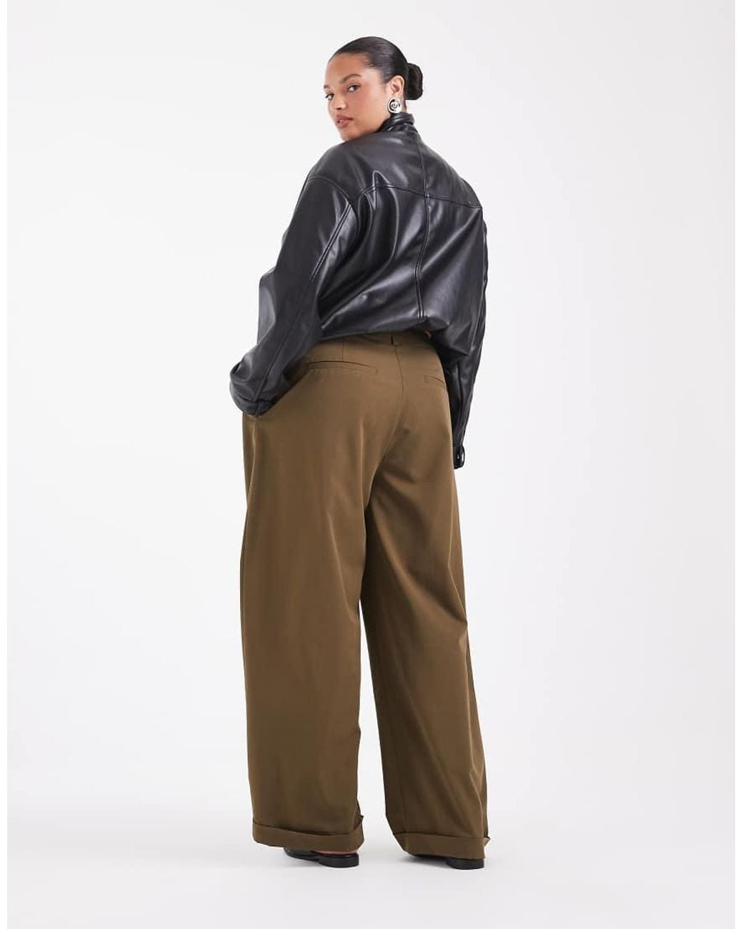 ASOS Green Curve High Waist Tapered Trouser With Turn Up