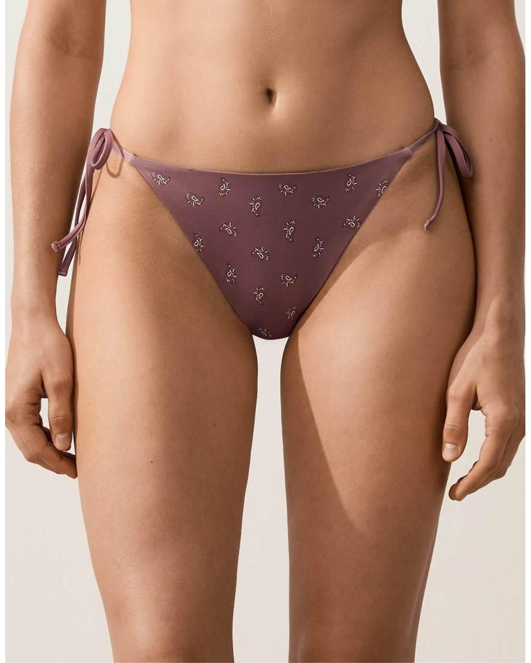 Oysho Brown Medium-coverage Bandana-print Tie Bikini Briefs