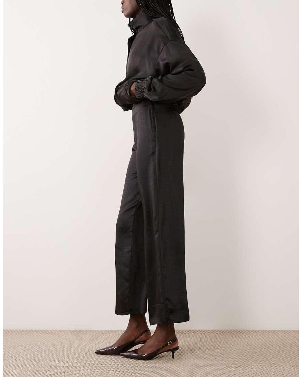 4th & Reckless Black Satin Relaxed Pant Co-ord