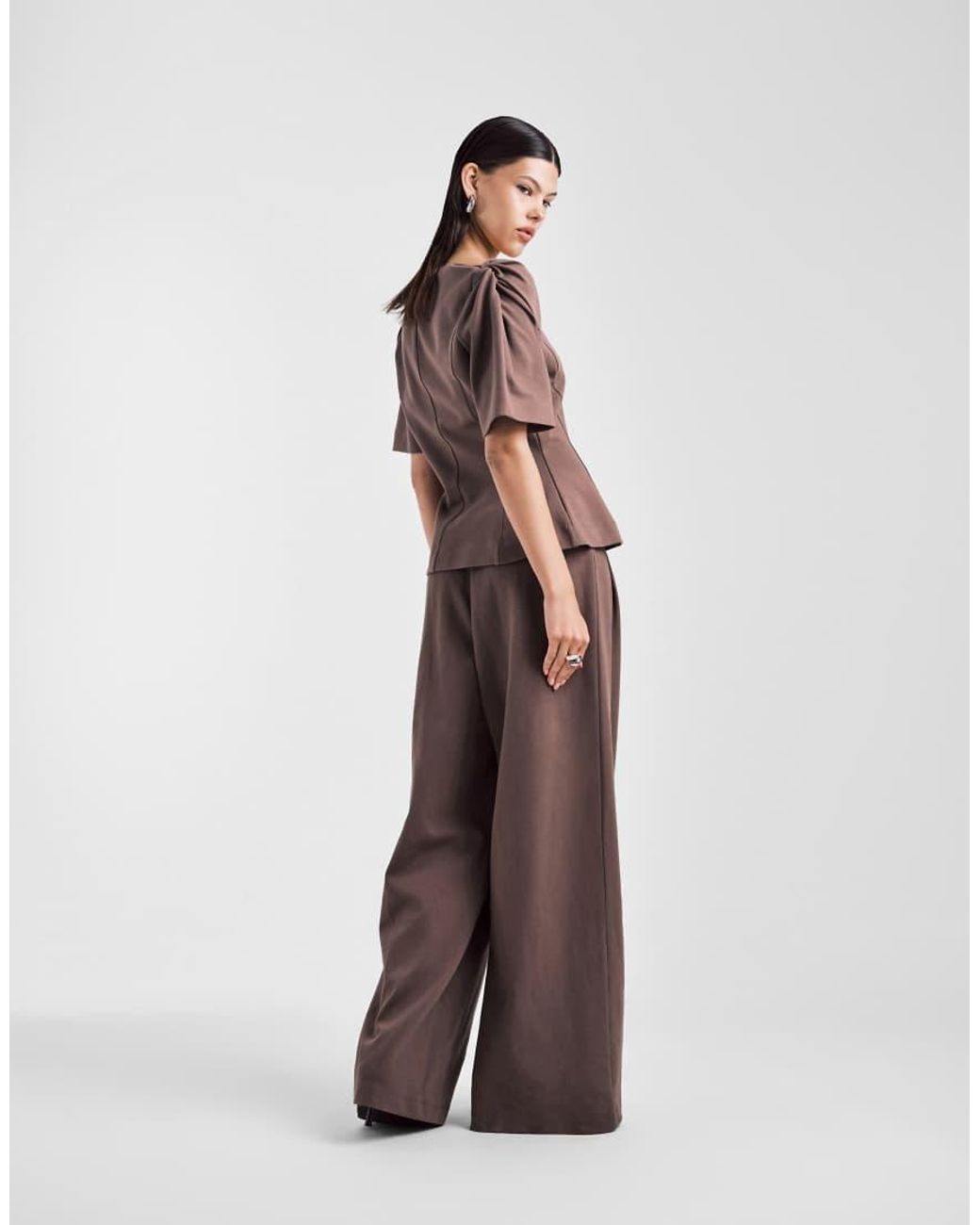 ASOS Brown Pleat Front Wide Leg Co-ord Trouser