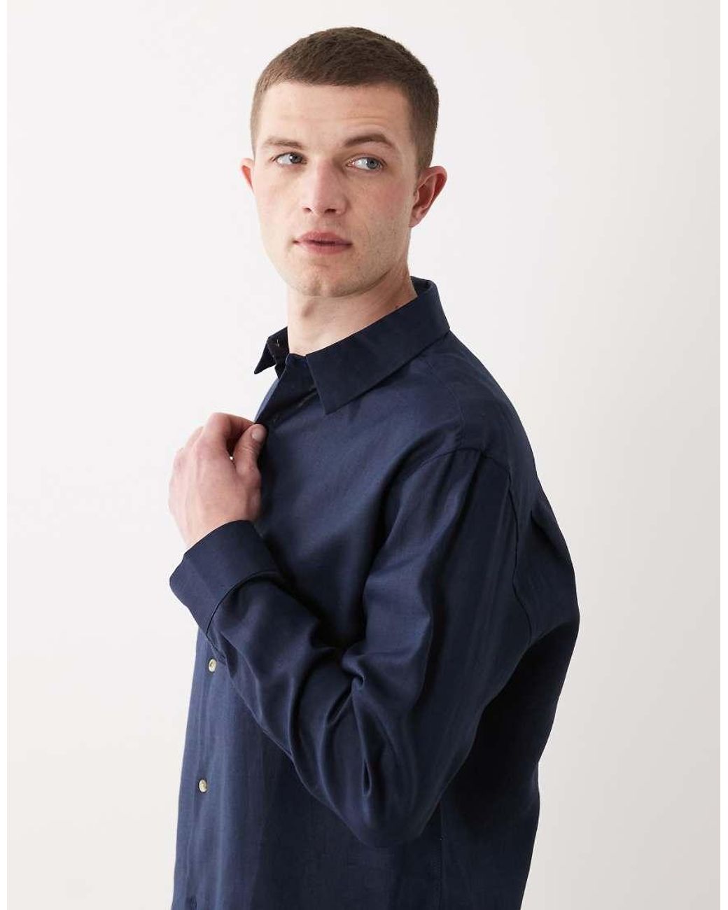 ASOS Blue Co-Ord 100% Linen Relaxed Shirt for men