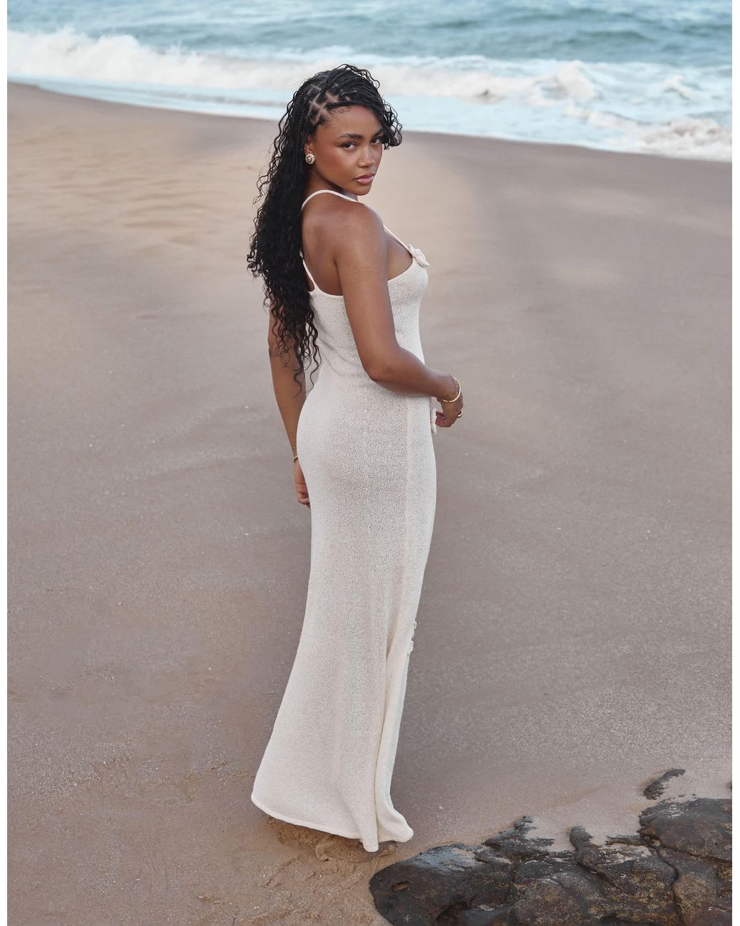 4th & Reckless X Loz Vassallo Isla Sheer Knit Maxi Beach Dress in White