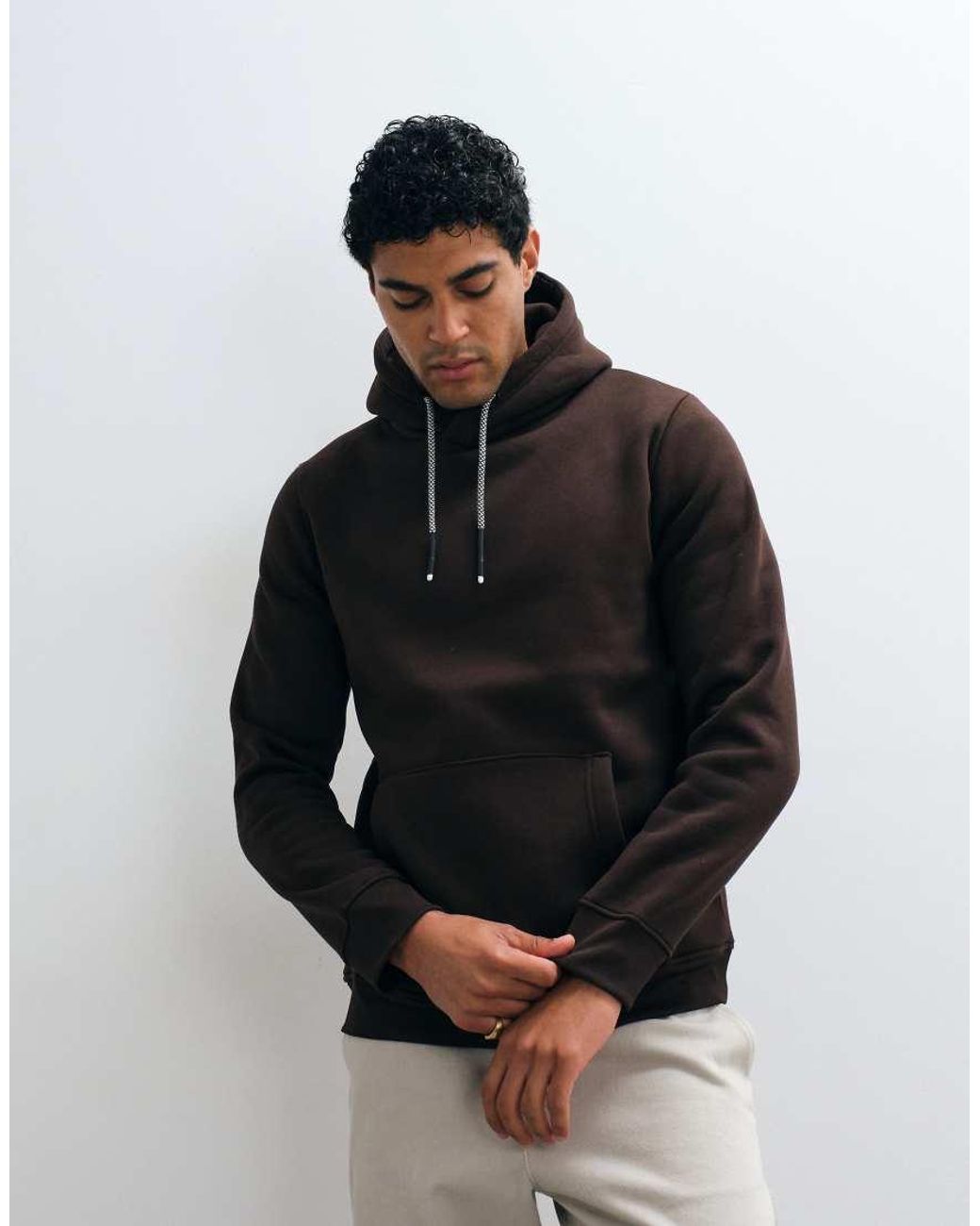 Brave Soul Black Hoodie With Contrast Drawstrings for men
