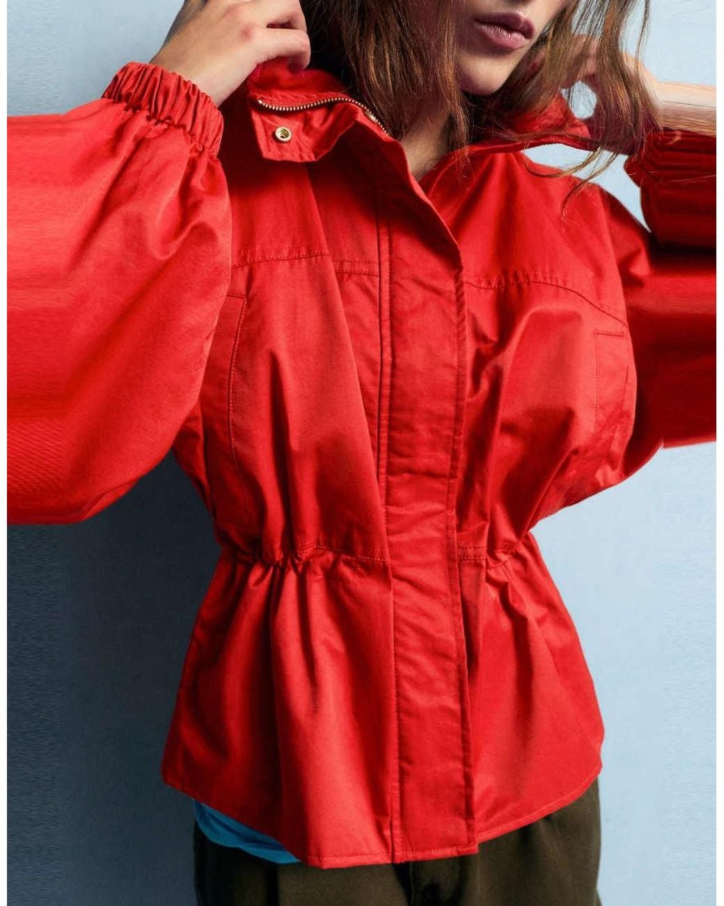 Pull&Bear Red Drawstring Funnel Neck Waist Jacket