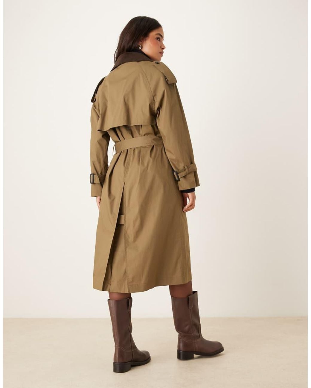 Mango Natural 100% Cotton Contrast Collar Trench Coat