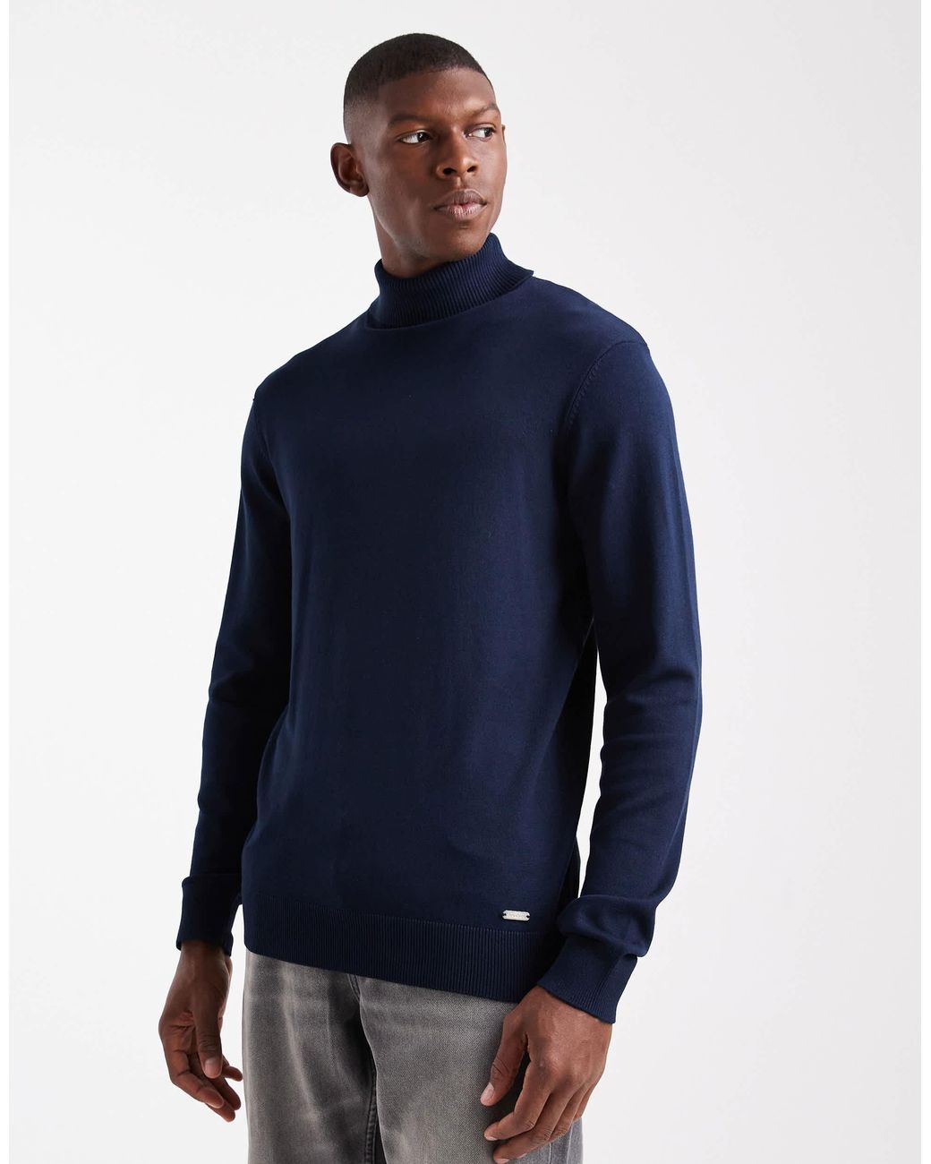 Threadbare Blue Roll Neck Jumper for men