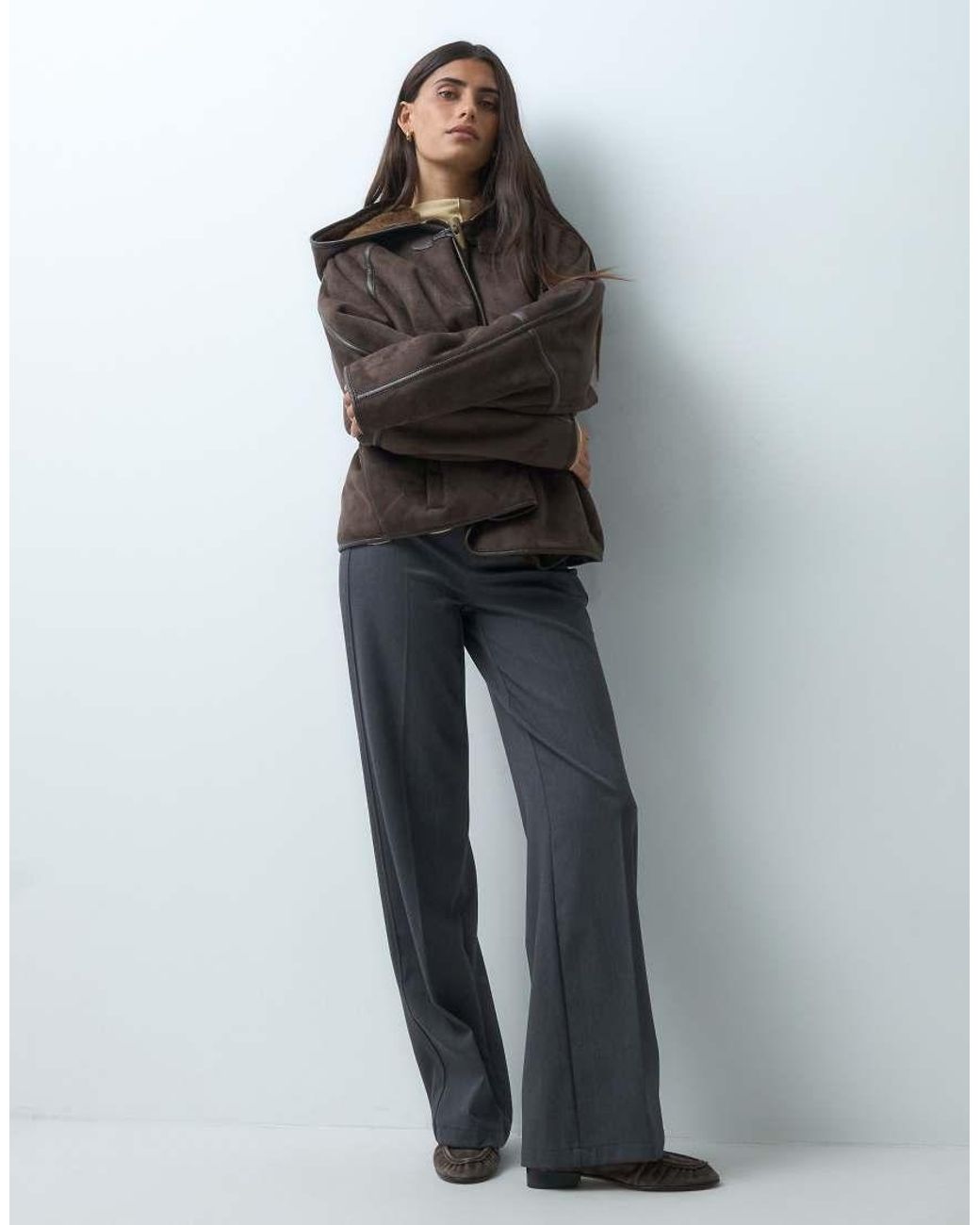 ASOS Brown Hooded Borg Jacket With toggles