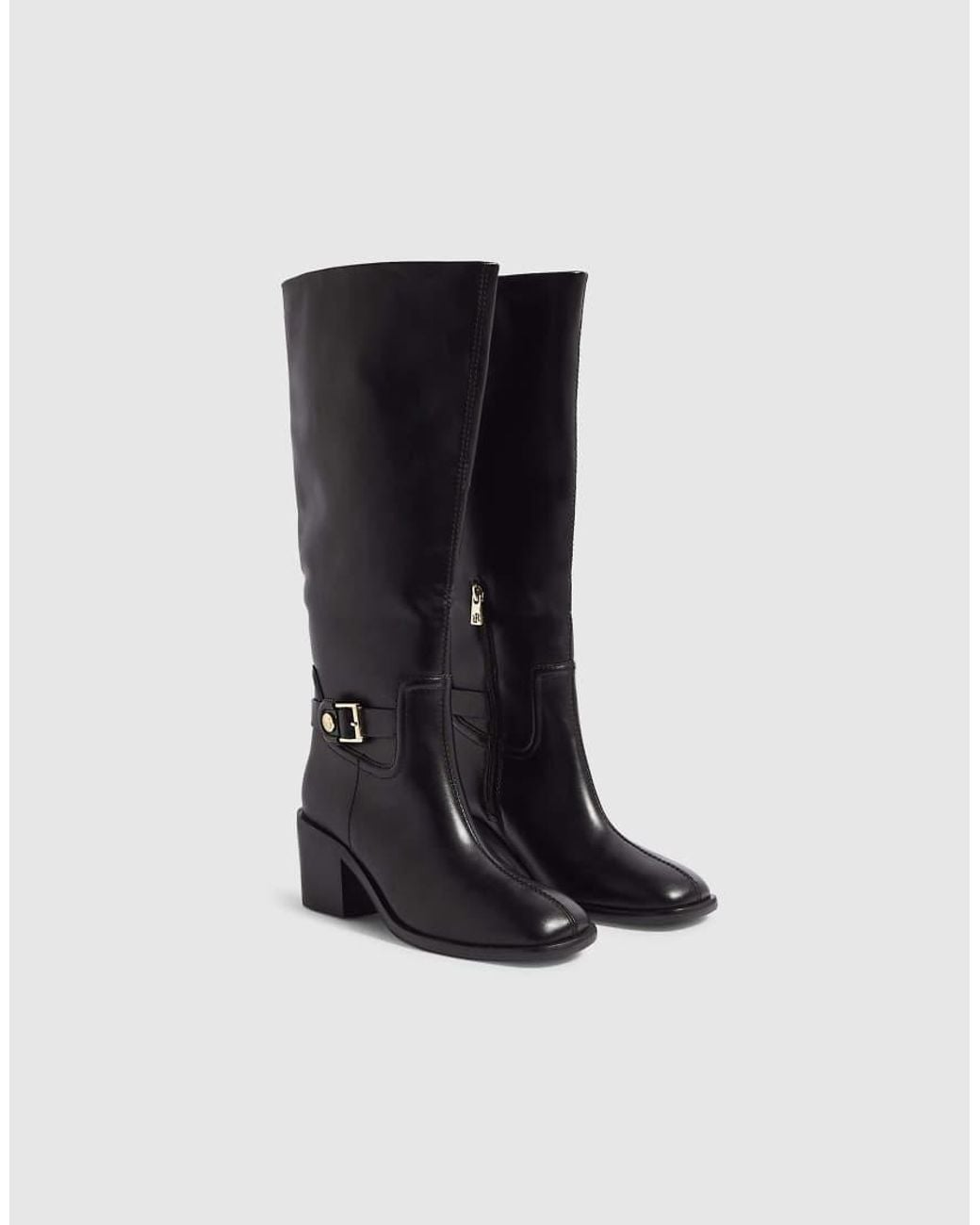 River Island Black Faux Leather Buckle High Leg Boots