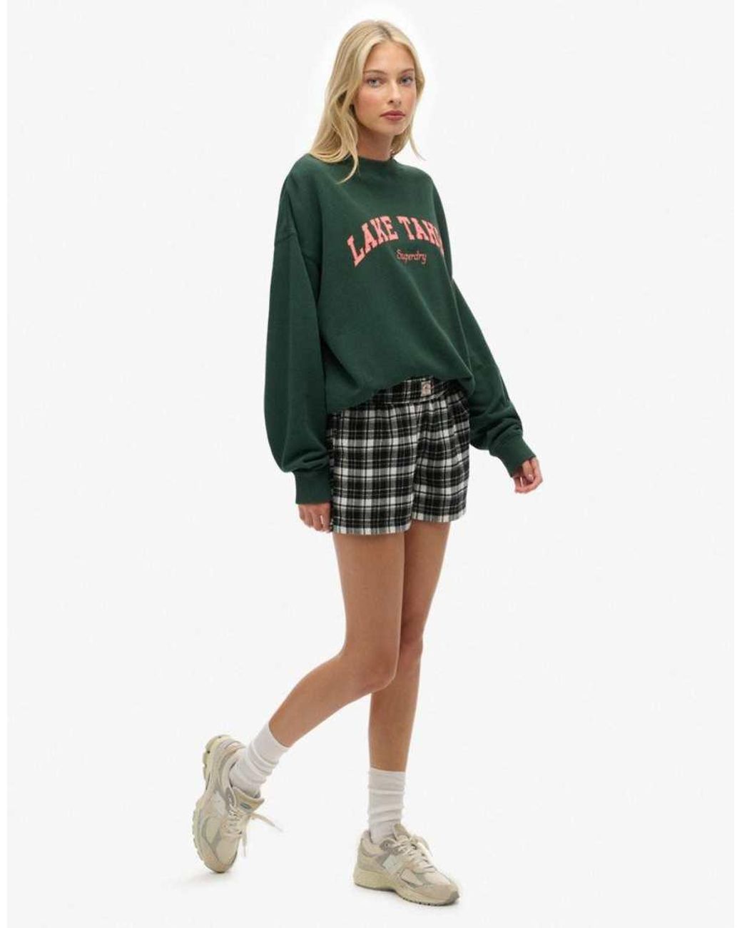 Superdry Green Cotton Check Elastic Shorts