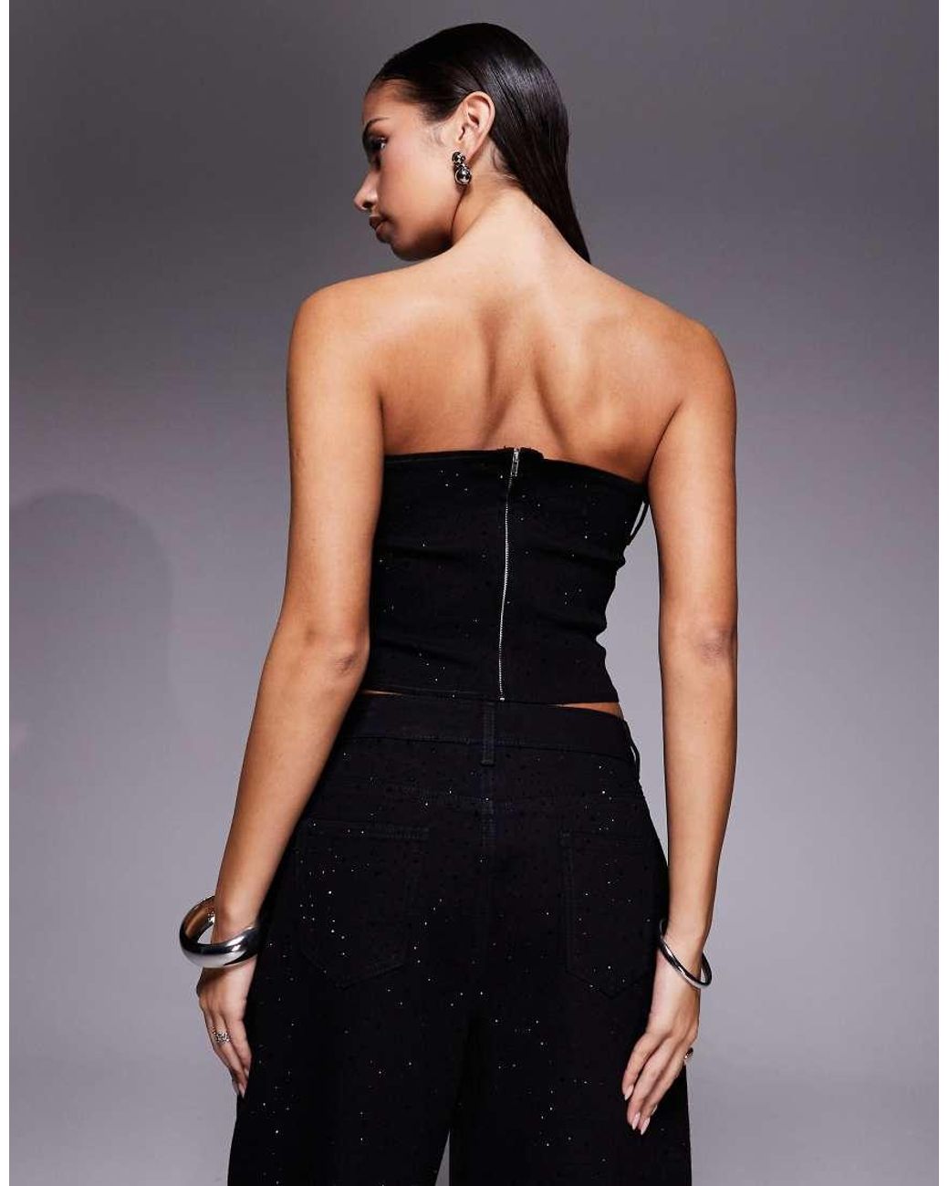 Liquor N Poker Gray Denim Embellished Corset Top Co-ord