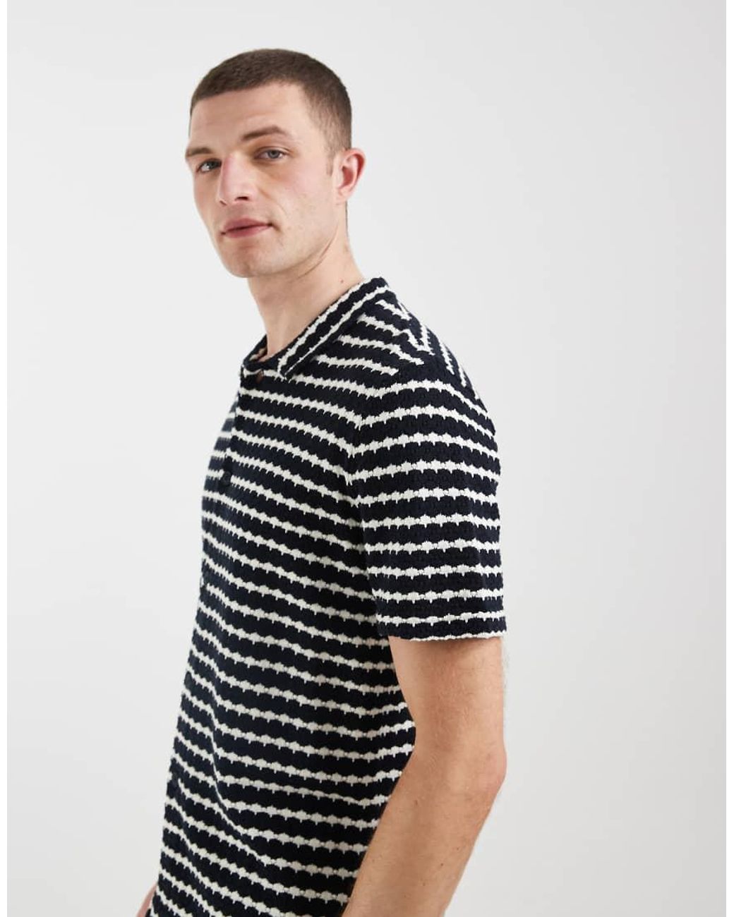 Blend Black 100% Cotton Knitted Crochet Regular Fit Polo Shirt for men