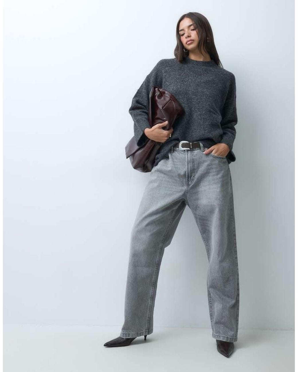 ASOS Gray Relaxed Fluffy Sweater With Wool