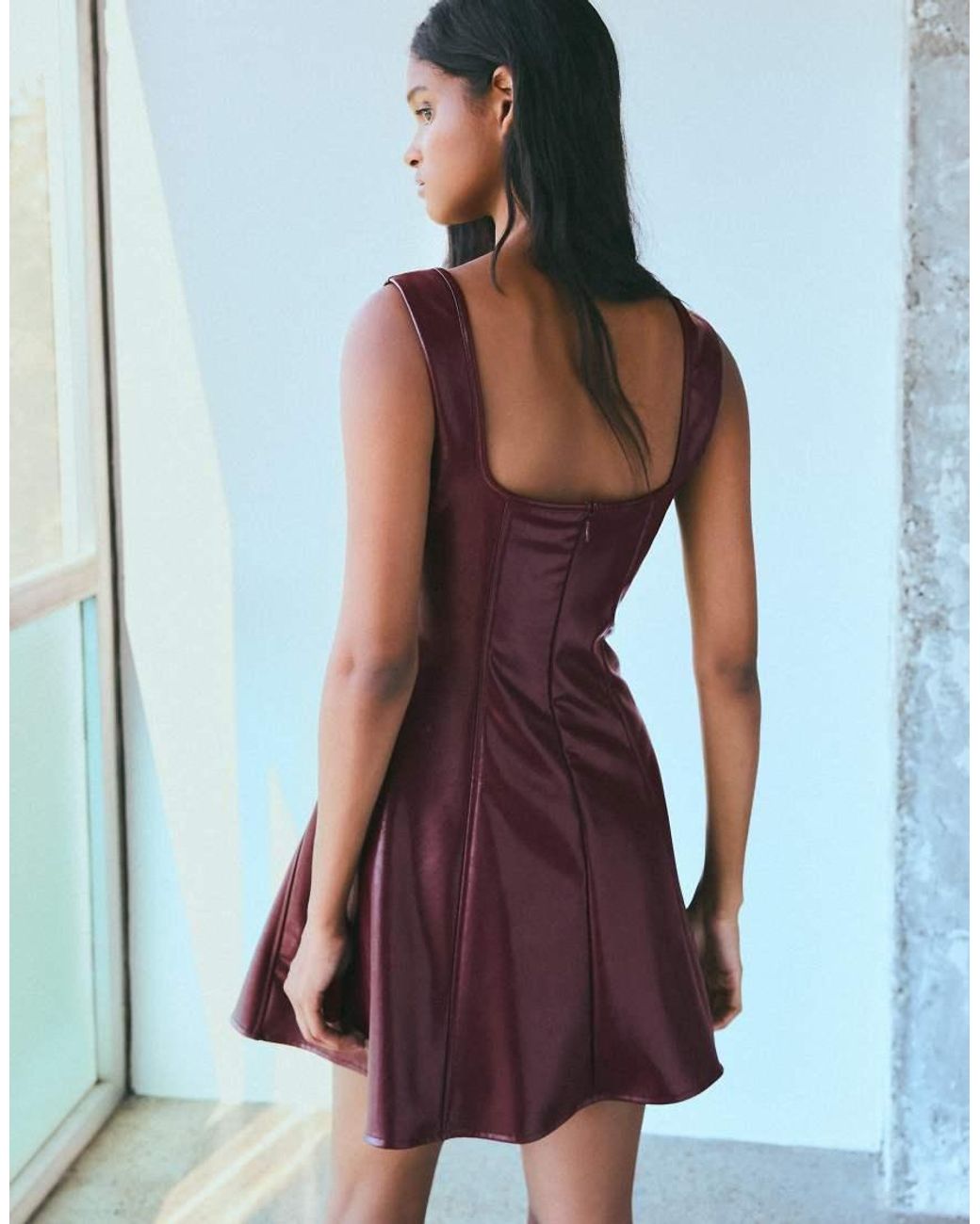 Bershka Blue Leather Effect Strappy Mini Dress With Sweetheart Neckline