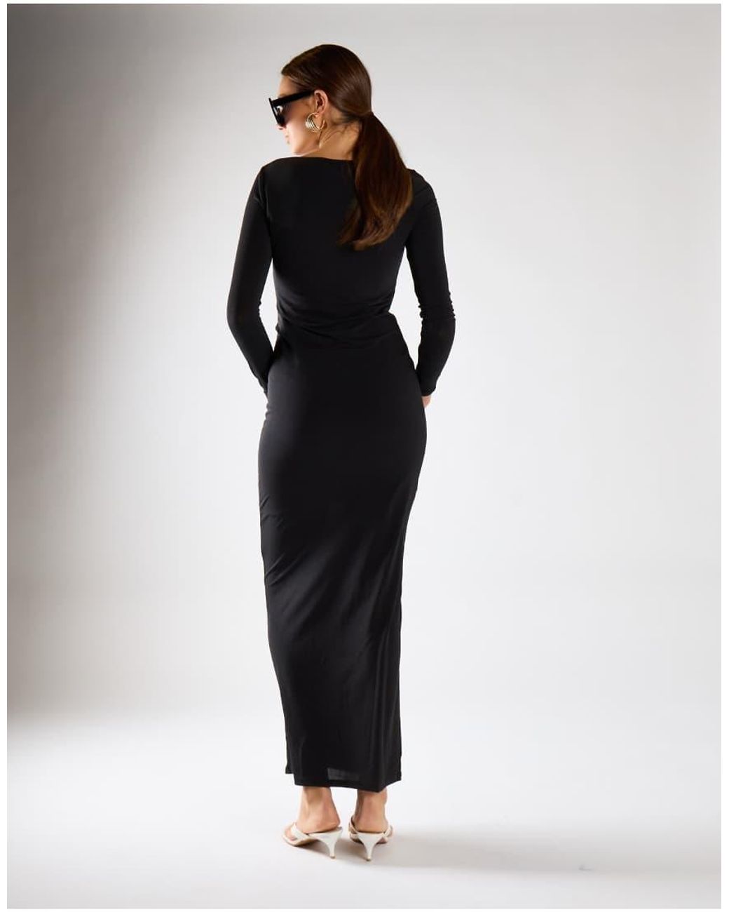 NARRATED Blue Square Neck Long Sleeve Maxi Dress