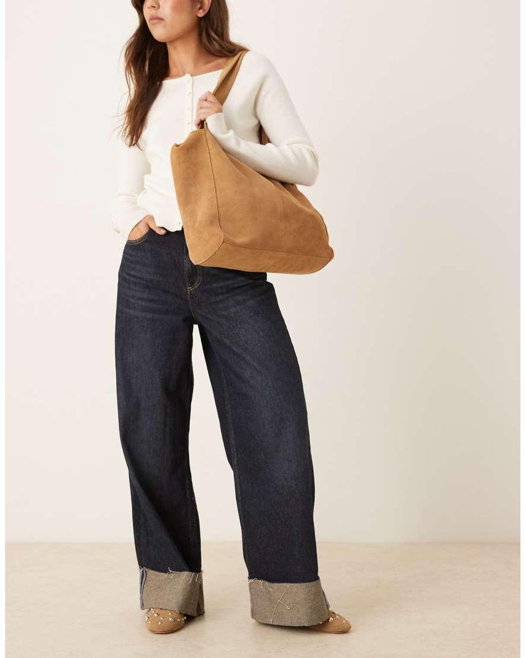 Mango Brown Suede Tote Bag