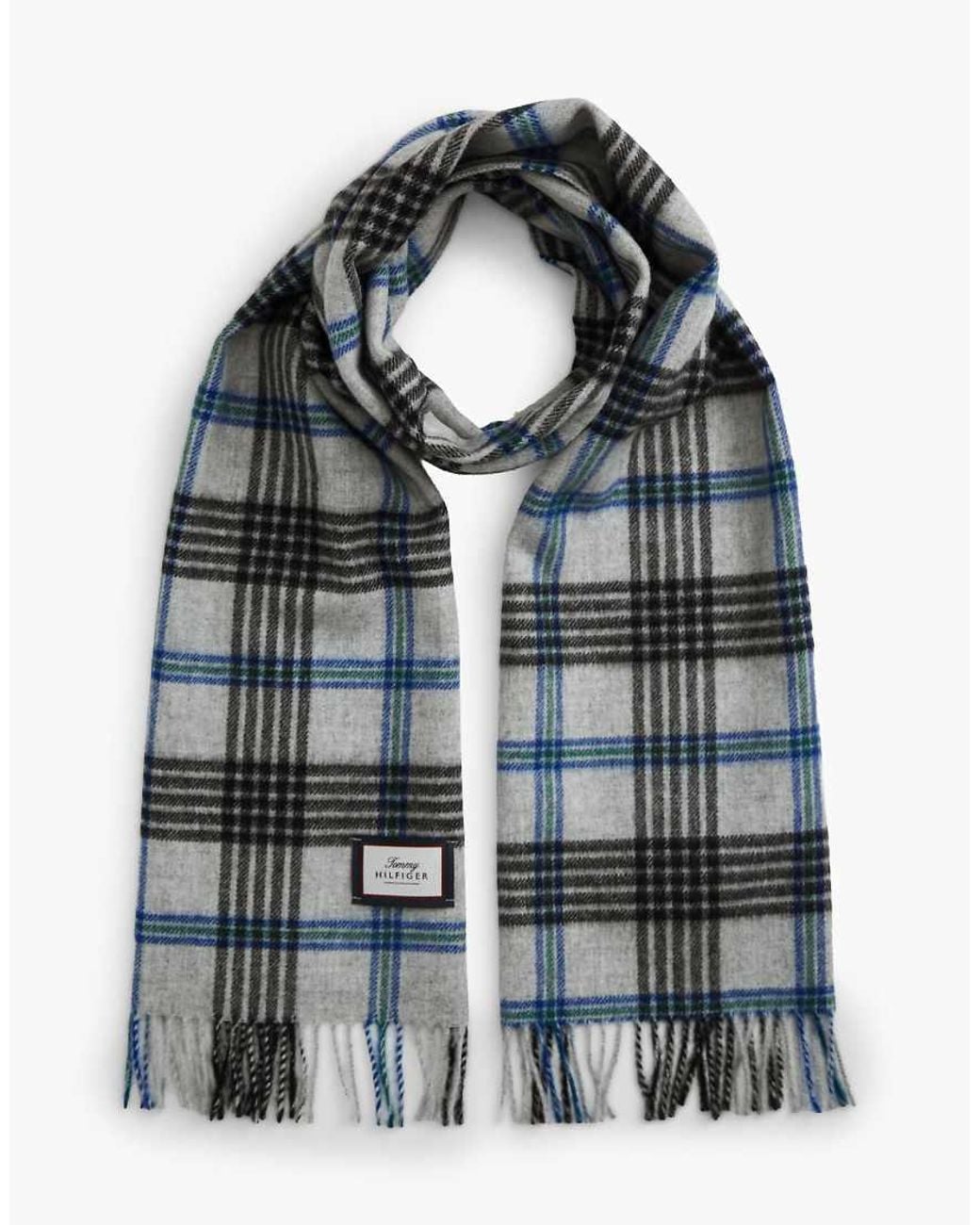 Tommy Hilfiger Gray Pure Wool Jacquard Check Scarf for men