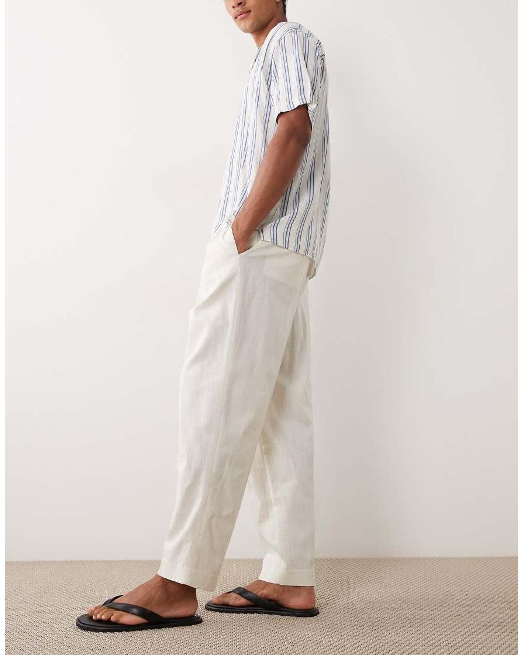 ASOS White Tailored Relaxed Tapered Linen Look Pants for men