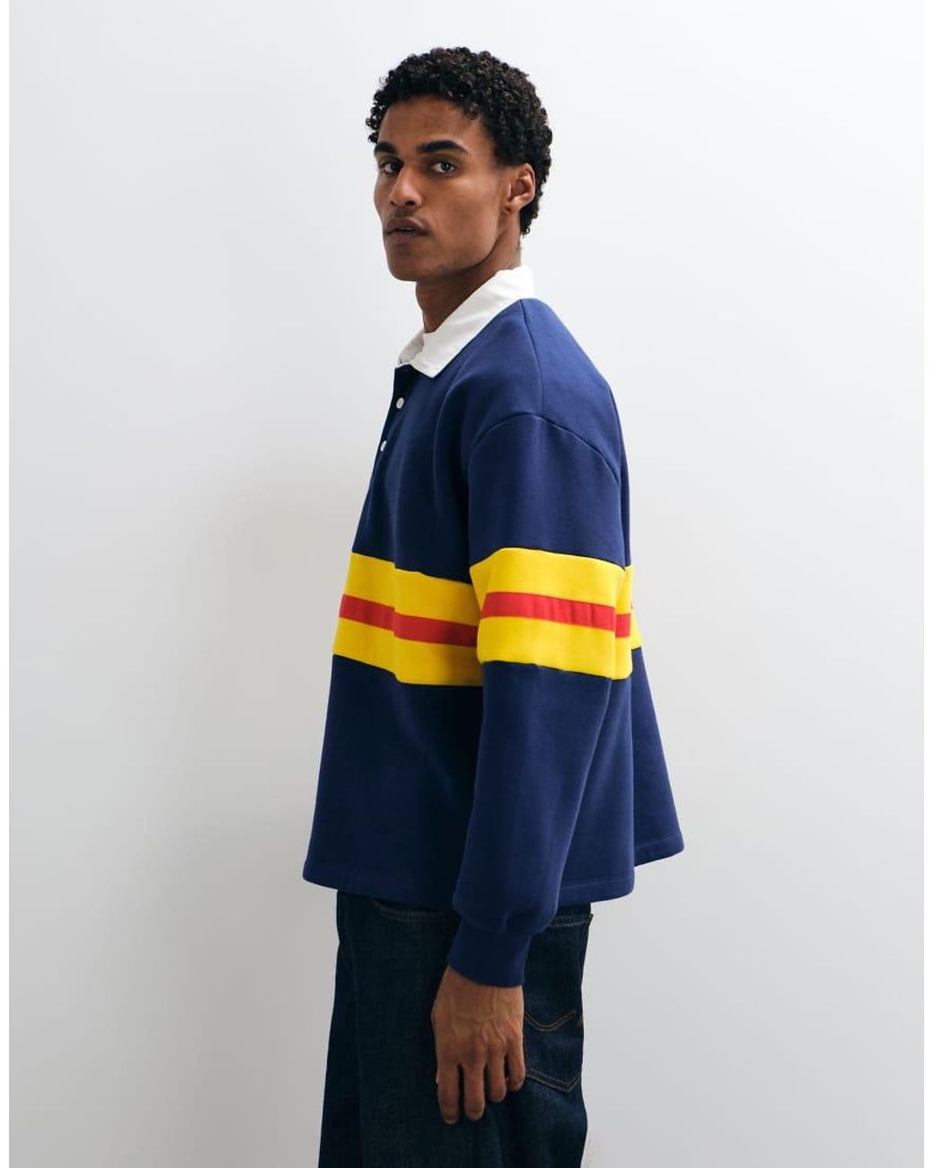 ASOS Blue Oversized Rugby Polo With Contrast Panelling for men