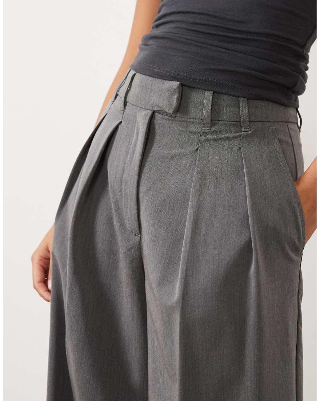 ASOS Black Petite Tailored Wide Leg Trousers With Pleat Detail