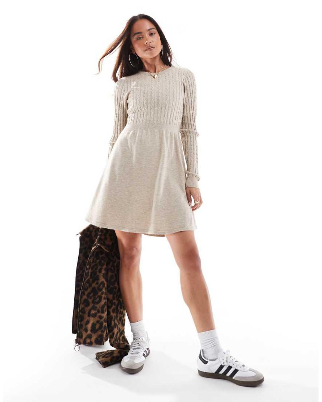 ONLY Natural Cable Knitted Mini Skater Dress