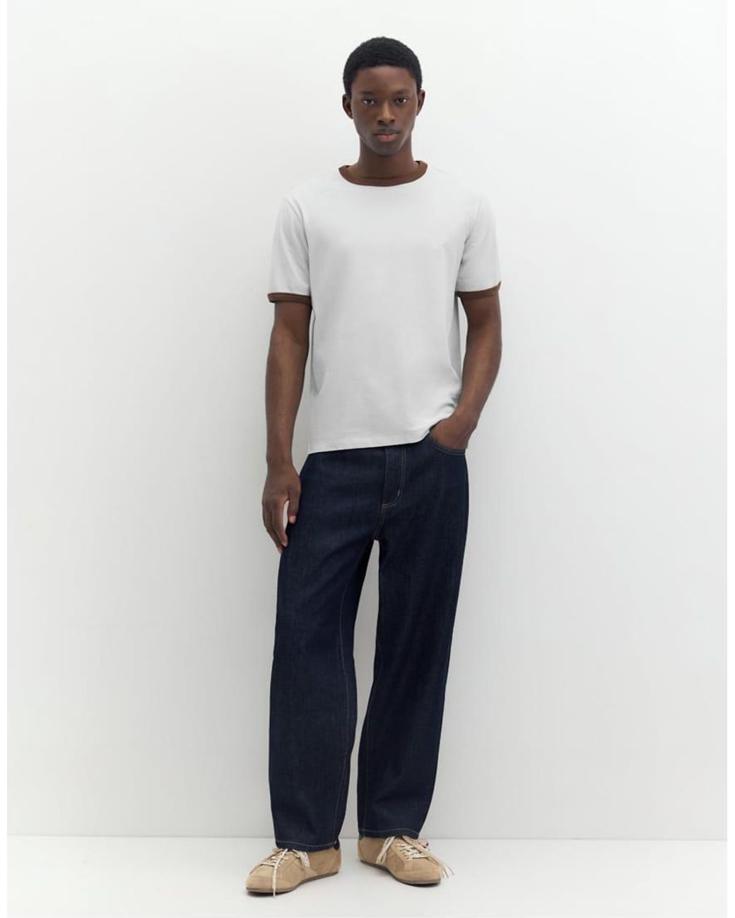 Pull&Bear White Contrast Trim T-shirt for men