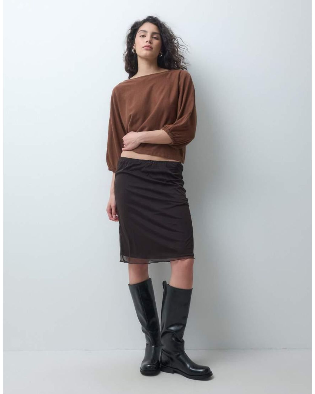 ASOS Brown Knitted Oversized Jumper With Blouson Sleeves