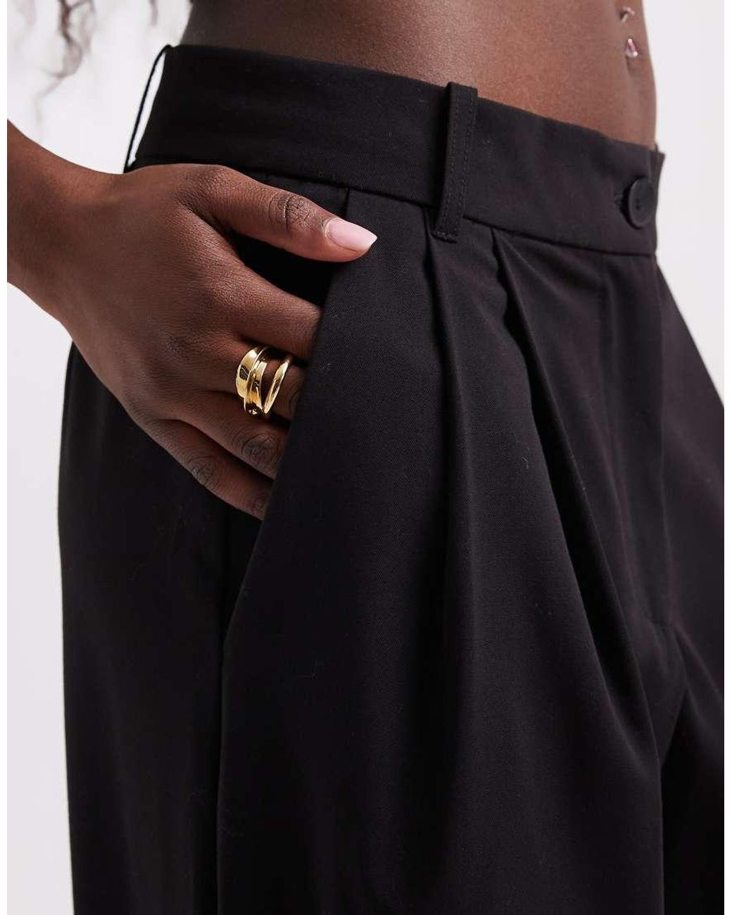 Vero Moda Black Super Wide Leg Pleat Front Tailored Trousers
