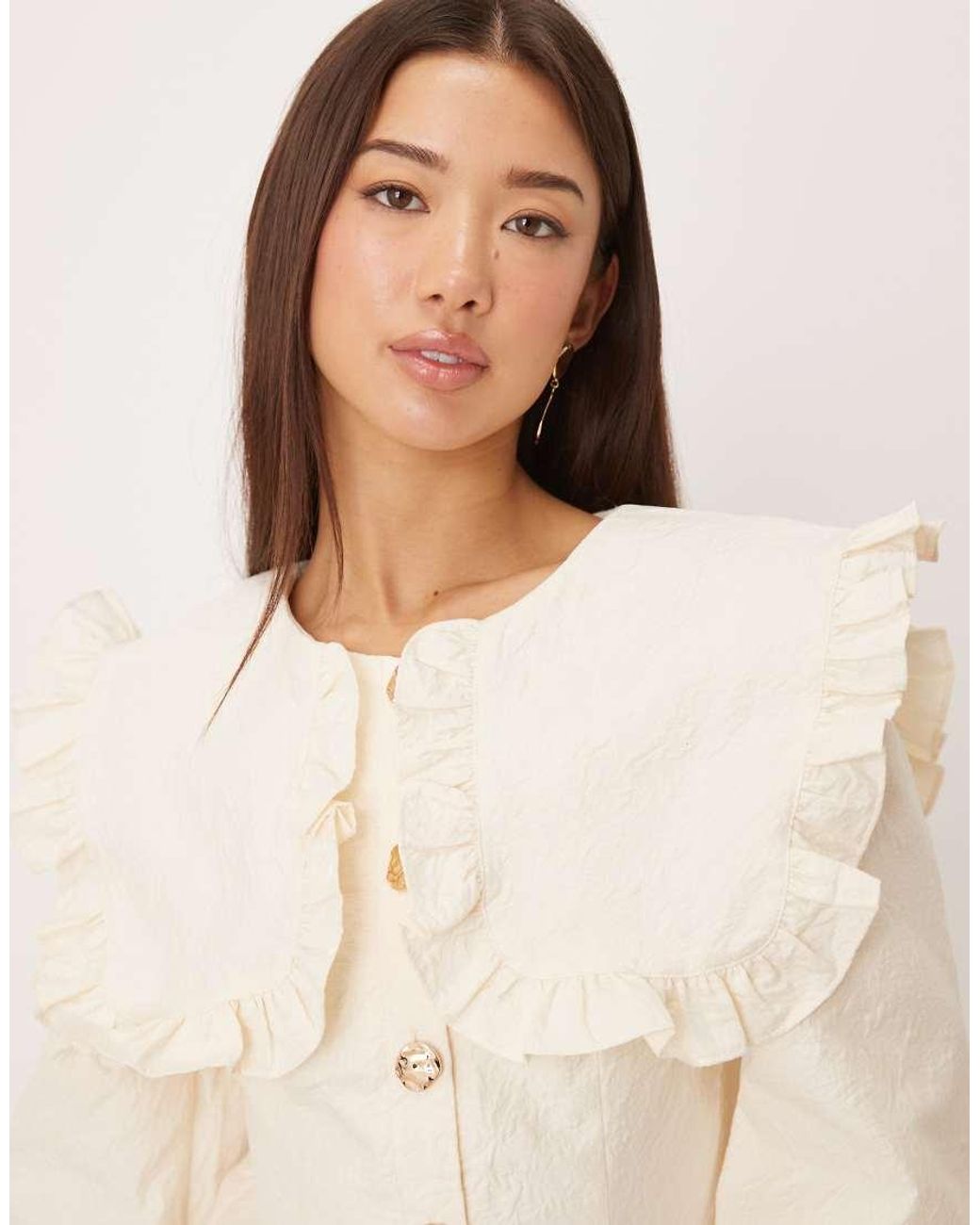 Ghospell Natural Oversized Collar Balloon Sleeve Mini Dress