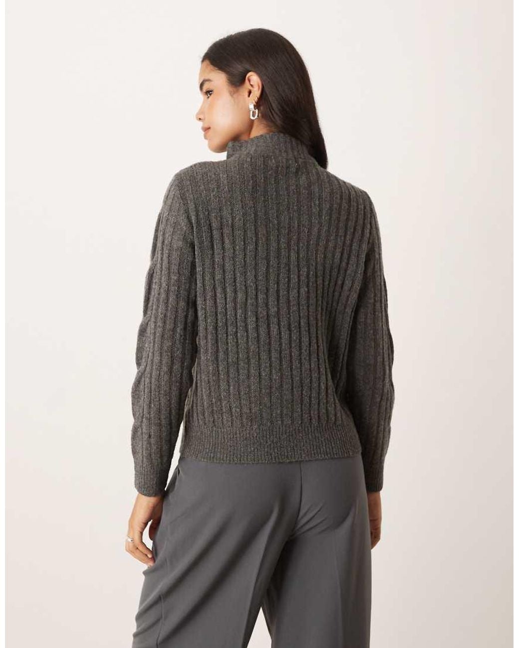 Jdy Gray Half Zip Cable Pullover Jumper