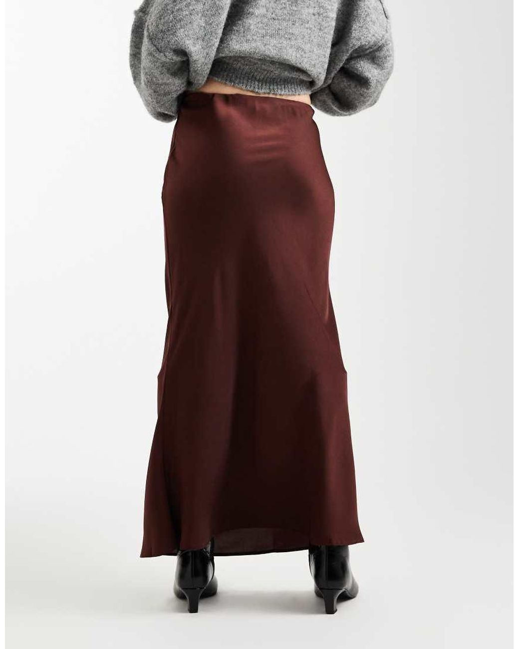 ASOS Brown Satin Bias Maxi Skirt