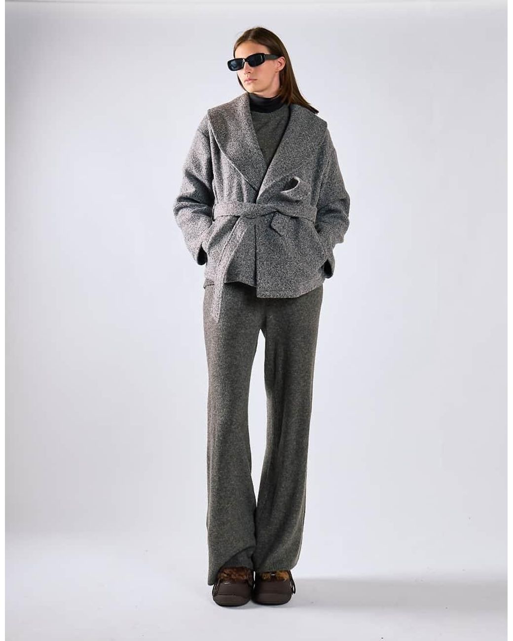 Glamorous Gray Belted Wrap Jacket