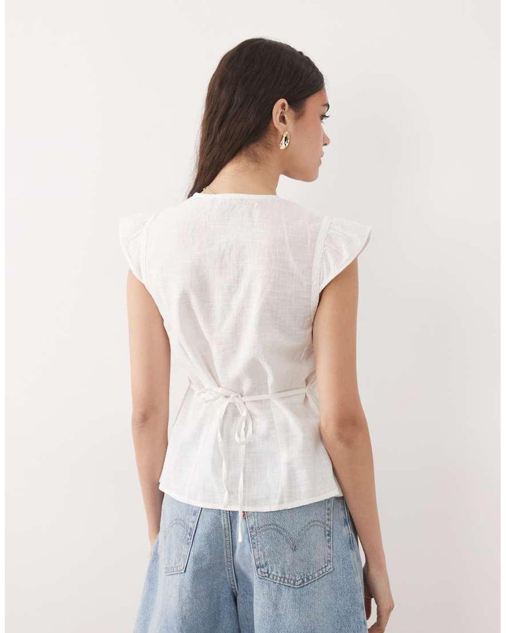 New Look Natural Lace Tie Detail Tea Top