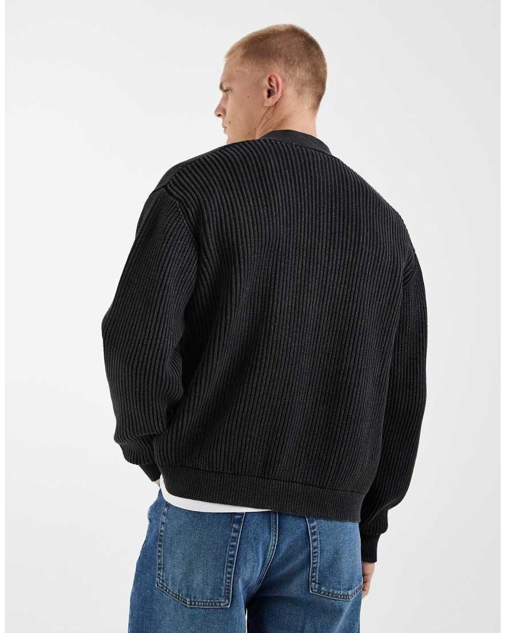 Redefined Rebel Blue Boxy Oversized Washed Knitted Cardigan for men