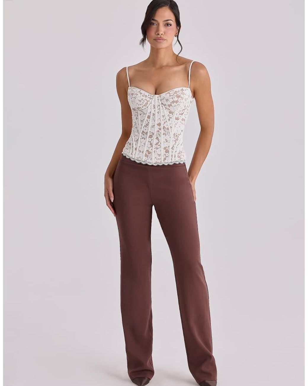 House Of Cb White Chiara Espresso Straight Leg Trousers