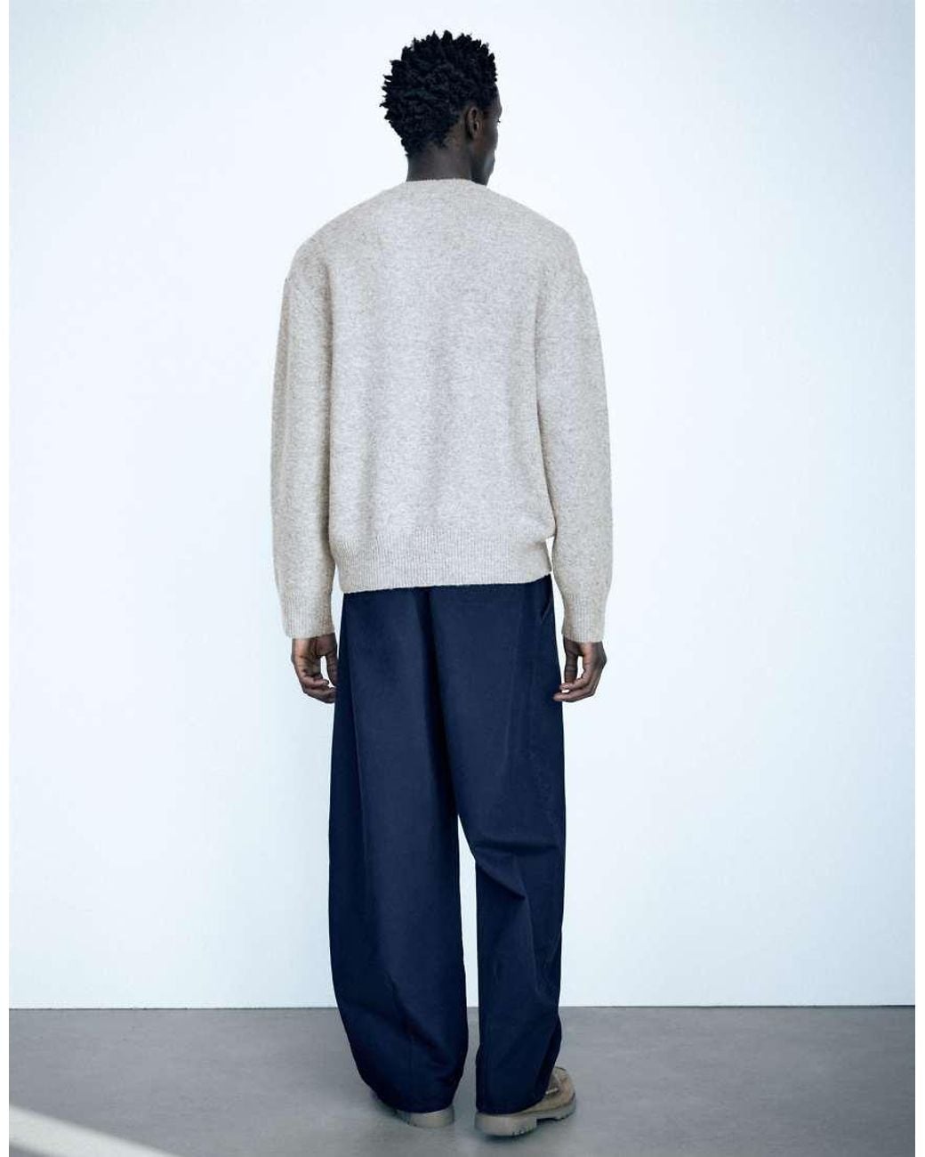 Pull&Bear Blue Basic Round Neck Jumper for men