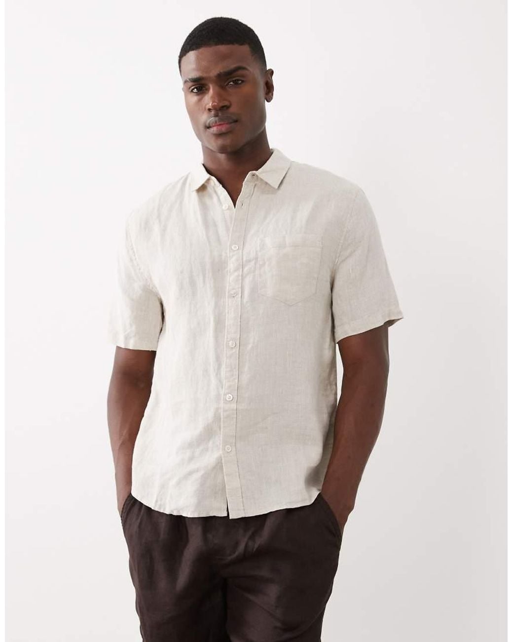 Cotton On Natural Relaxed Linen Mix Short Sleeve Shirt for men