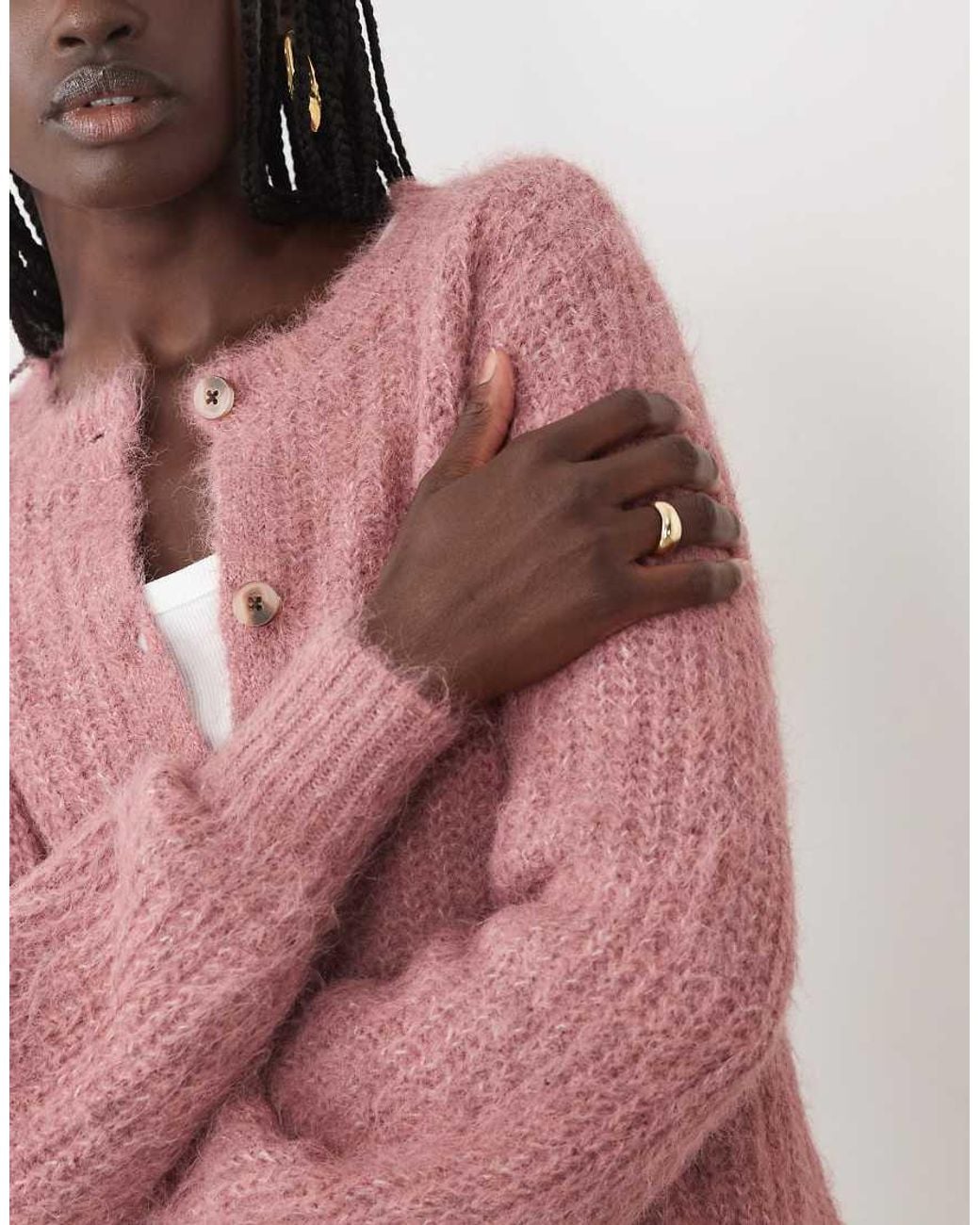 Vila Pink Fluffy Texture Knitted Cardigan