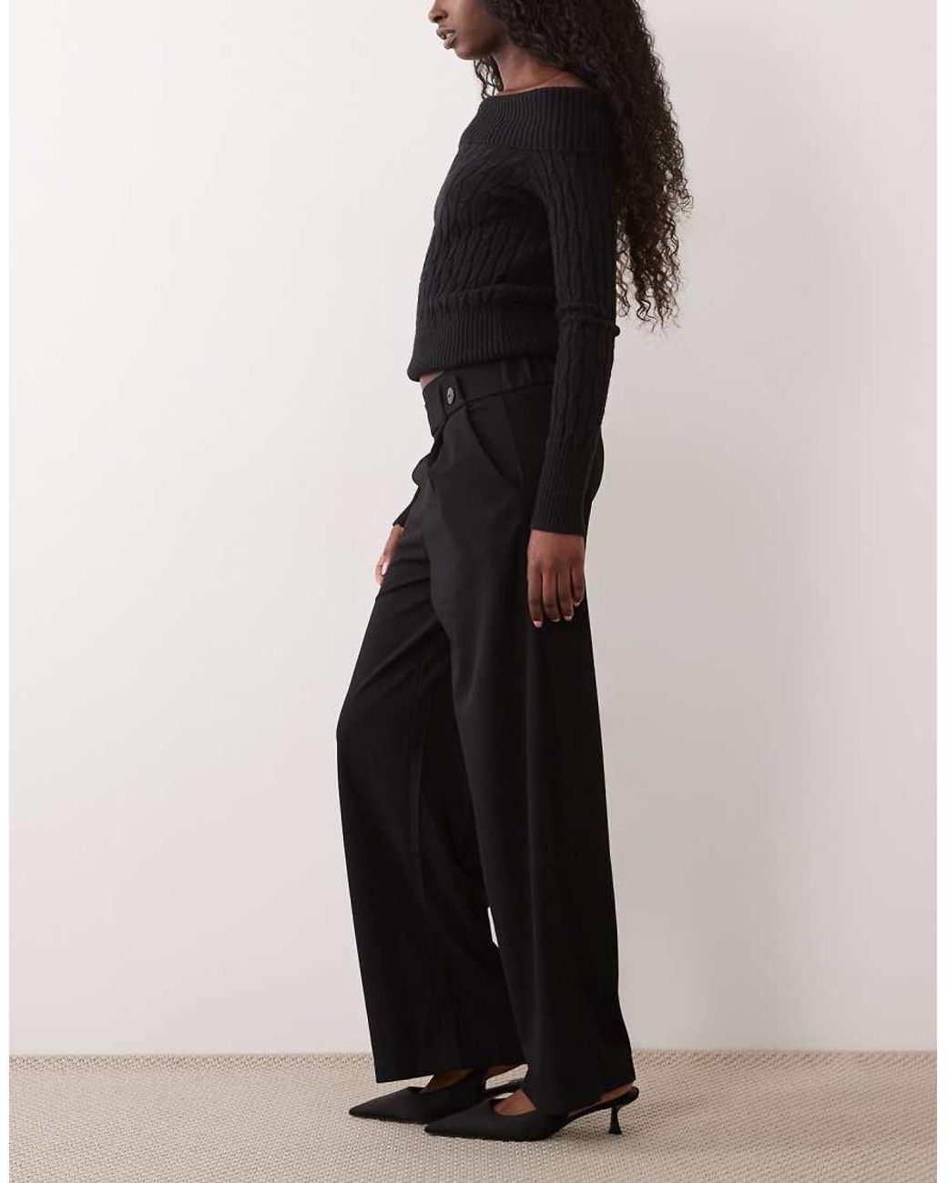 Jdy Black Button Detail Wide Leg Dad Trousers