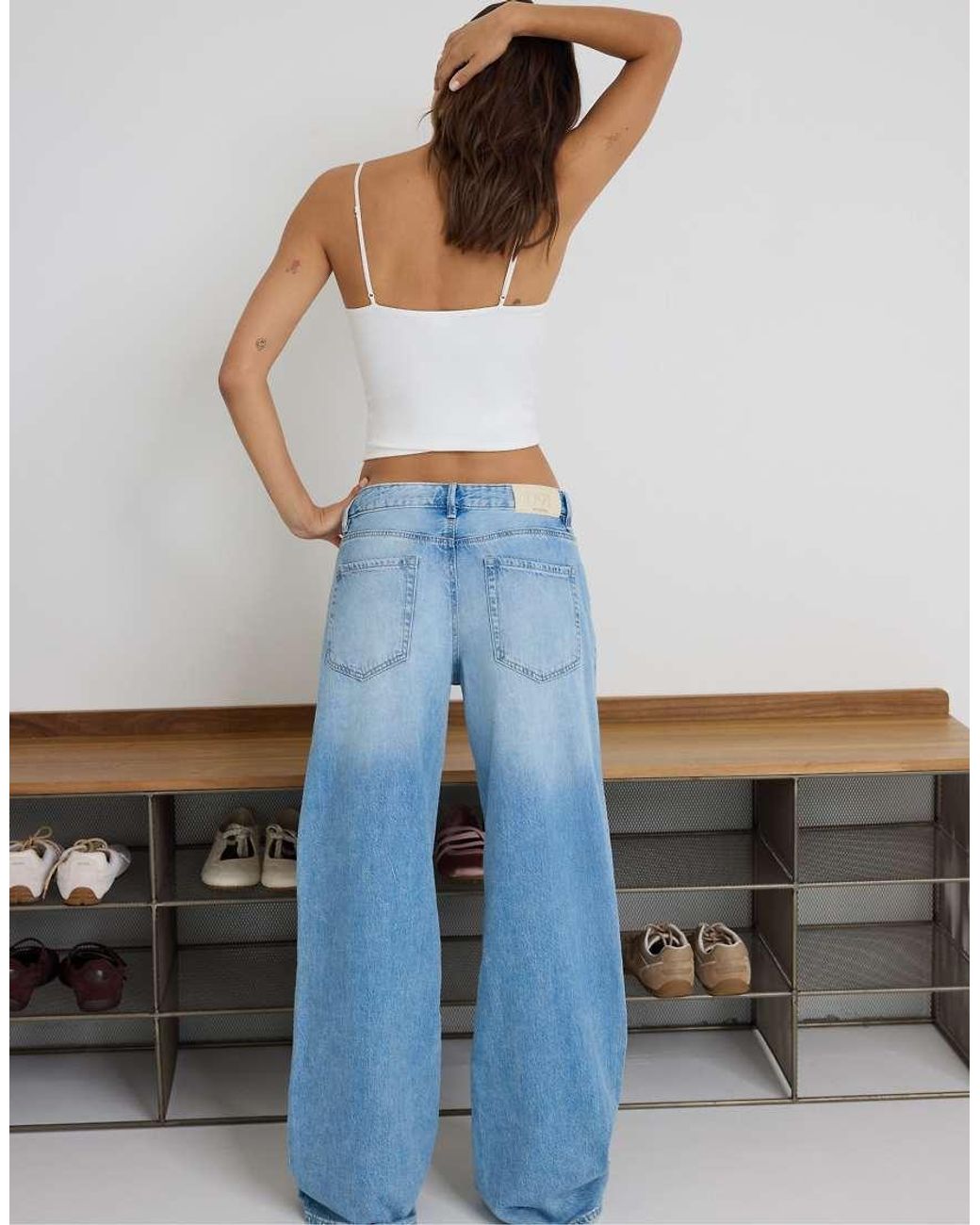 Stradivarius Blue D91 Low Rise Wide Leg Jean
