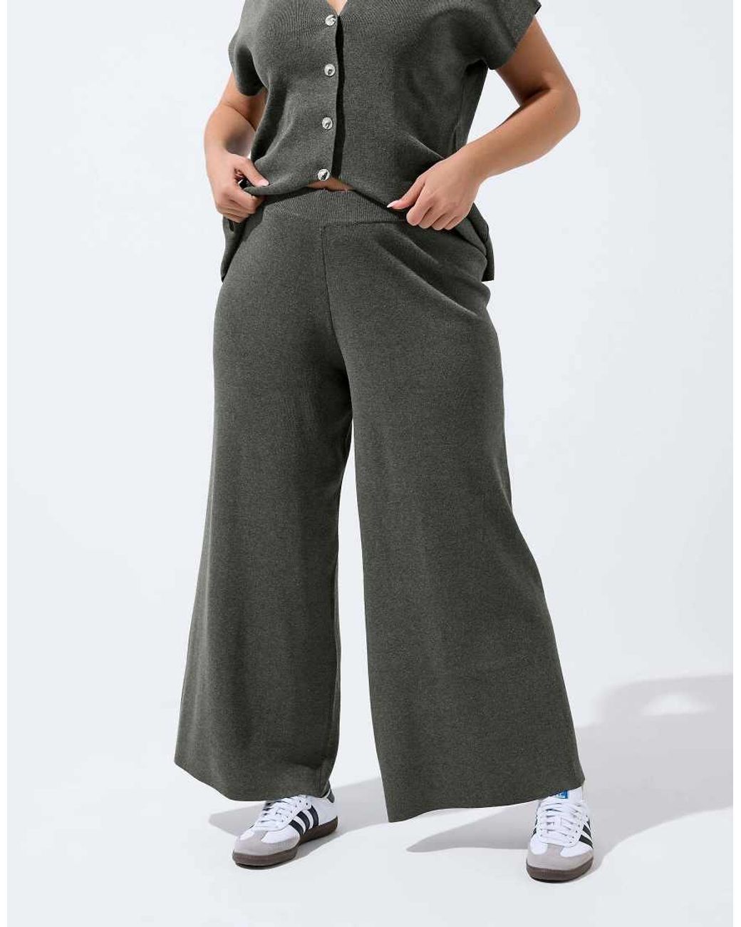 Yours Clothing Green Knitted Wide Leg Trousers