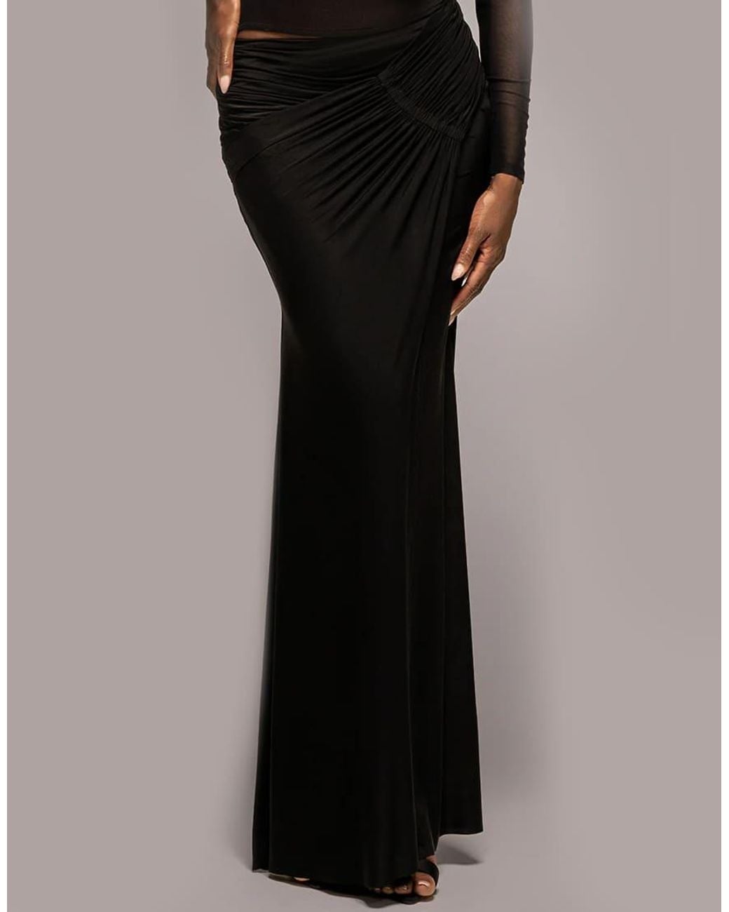 Goddiva Brown Asymmetric Gathered Front Split Maxi Skirt
