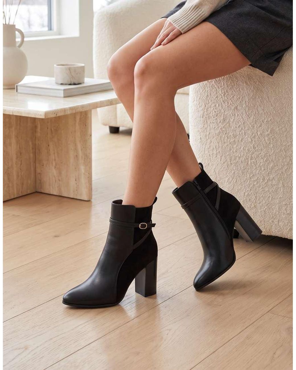 SEQWL Black Dress Ankle Booties Pointed Toe With Thin Buckle Strap