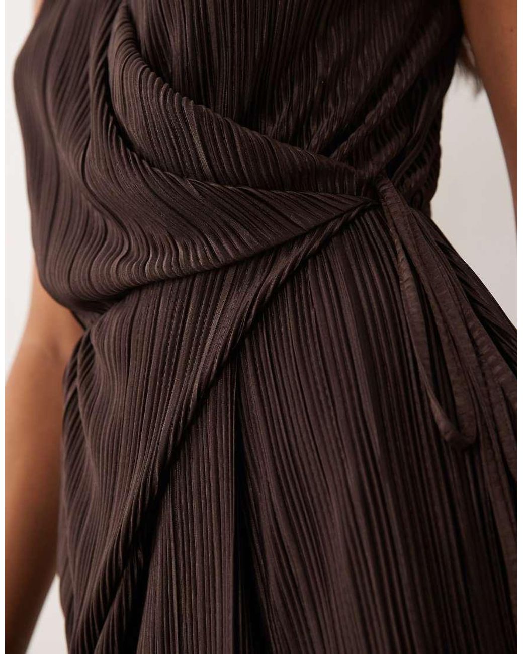 ASOS Natural Plissé Sleeveless Wrap Tie Front Mini Dress