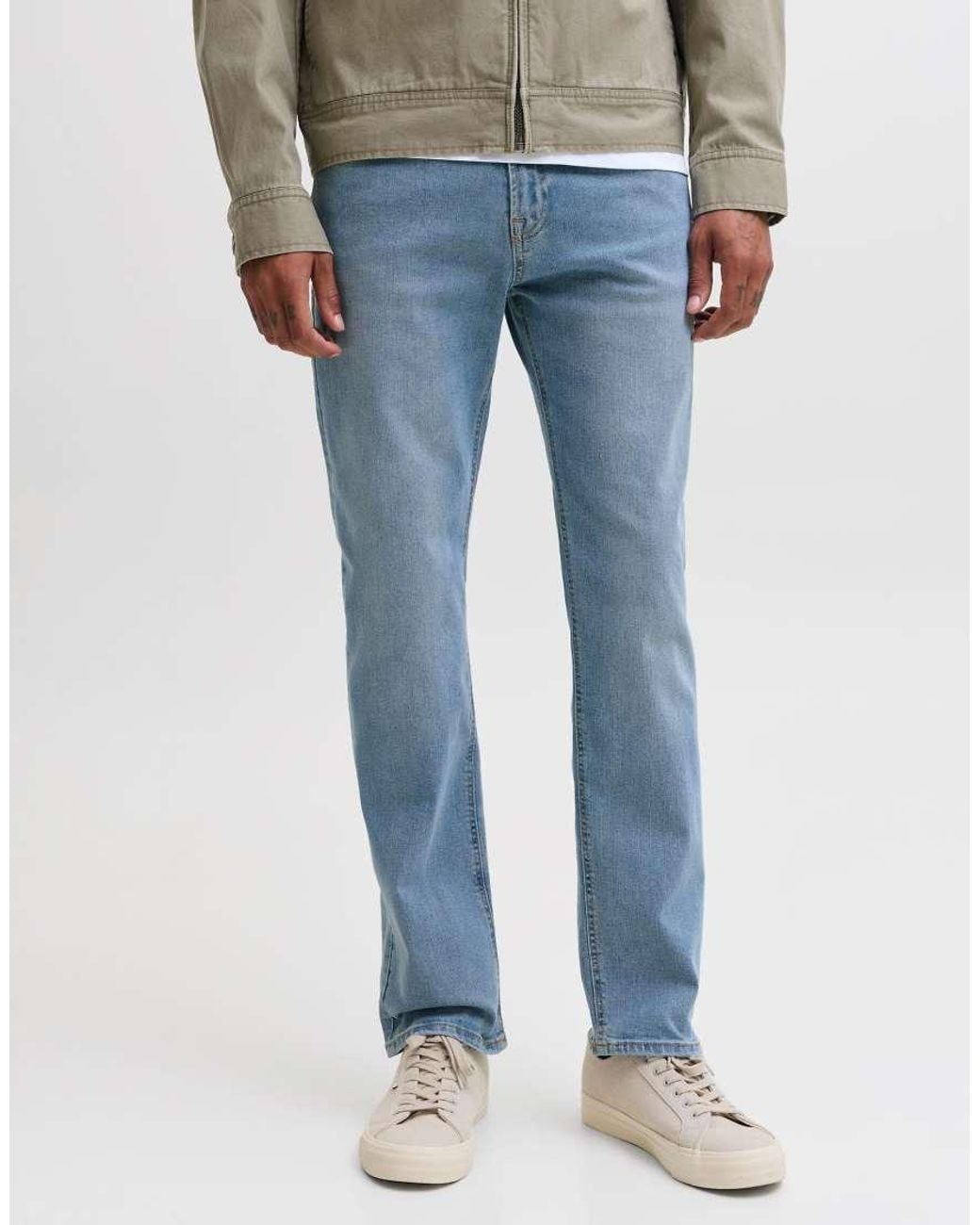 Jack & Jones Blue Clark Stonewashed Mid Waist Stretch Jeans for men