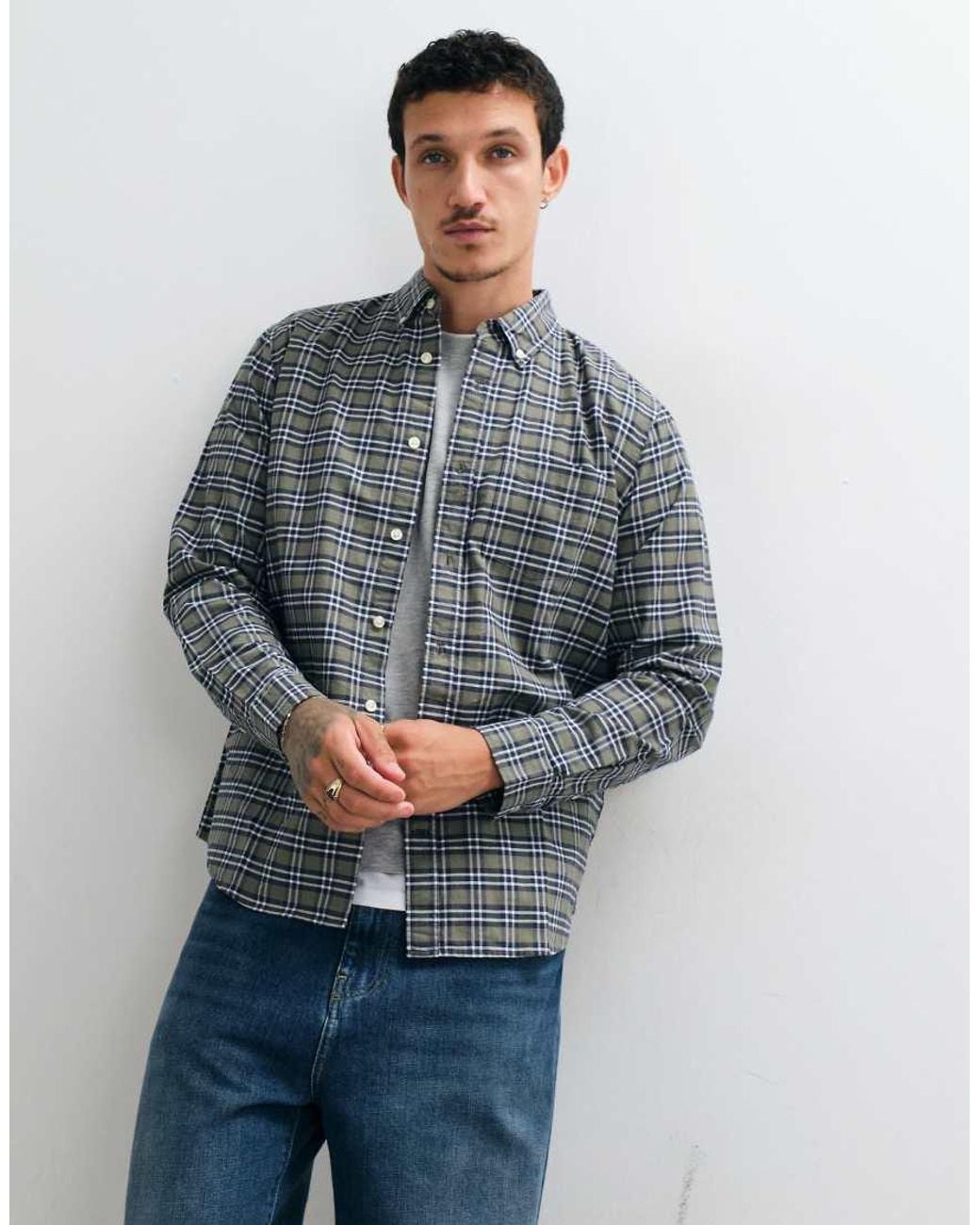 Gap Gray Oxford Checked Shirt for men