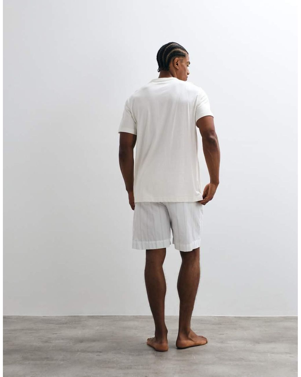 Calvin Klein White Cotton Poplin T-shirt And Stripe Short Set for men
