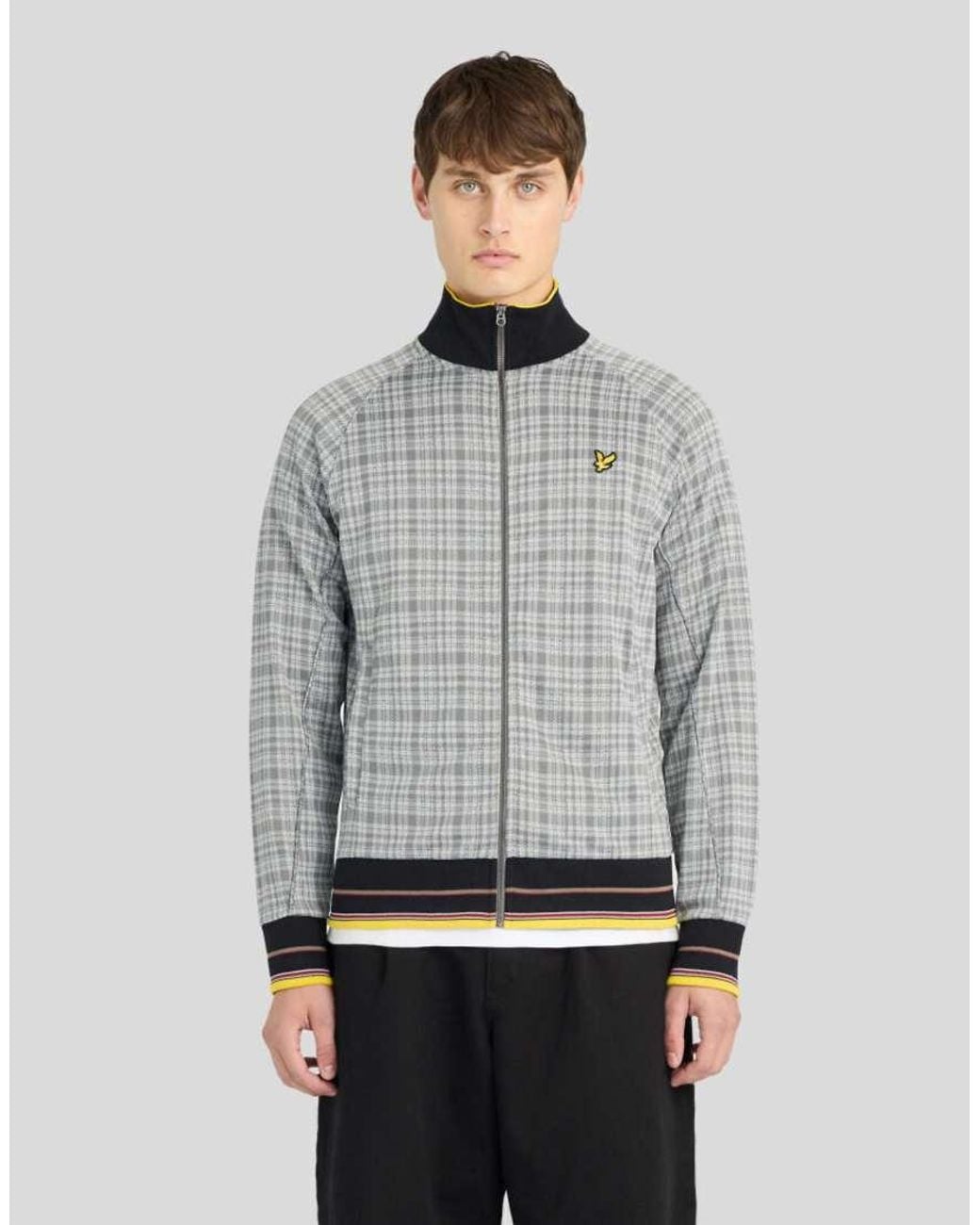 Lyle & Scott Gray Mid Layers Hawick Check Track Jacket for men